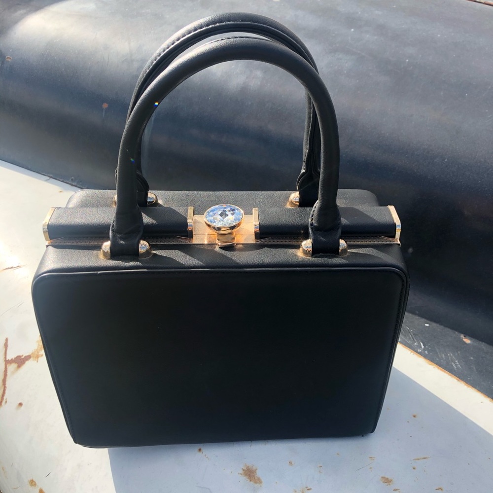 {???} Black Rhinestone Kiss Lock Frame Purse - Picture 3 of 5